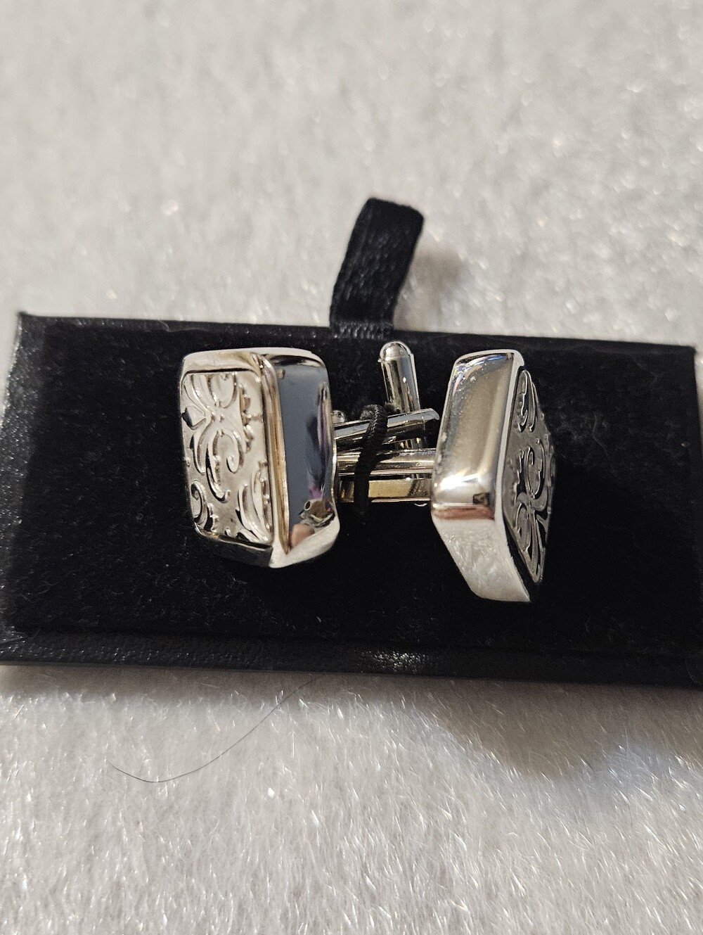 Elegant Silver Tone Men's Engraved Cufflinks
